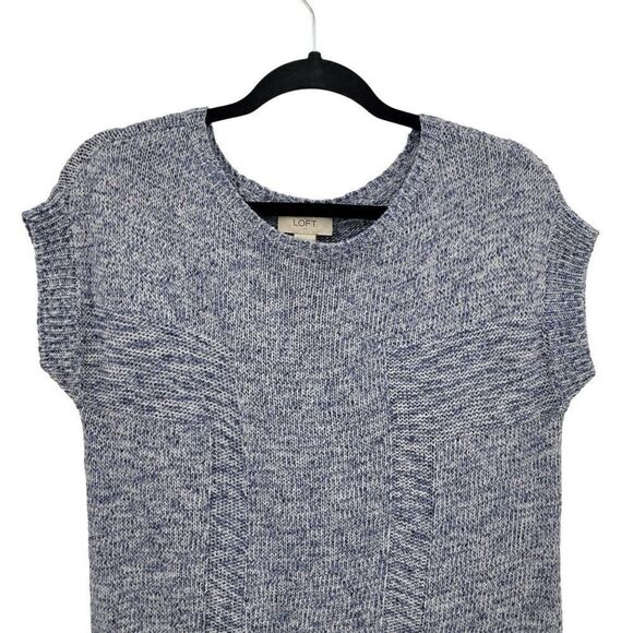 Loft Short Sleeve Knit Top XS Blue Speckled Boxy Casual Comfy Stretch Non-Itch - Picture 5 of 9